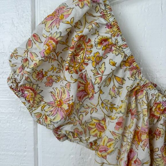 Sim & Sam Women Short Sleeve Floral Smocked Top Yellow Milkmaid Boho Size Large - Picture 3 of 8